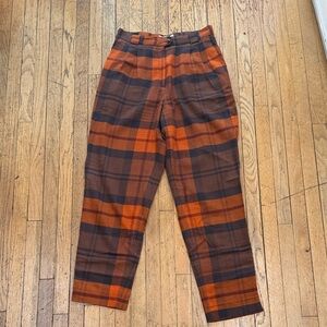 Chic Plaid Women's Trousers in Brown and Orange